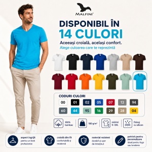 Tricou Bărbați Malfini 146 cu Guler în V, Premium, 100% Bumbac, Slim Fit, 180 g/m², S 3XL, 14 Culori - Img 9