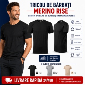 Tricou Bărbați Malfini Merino Rise 157, 100% Lână Merino, 190 g/m², Respirabil, Termoreglare, Slim Fit, Mărimi S-3XL - Img 10