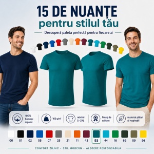 Tricou Bărbați Malfini Origin GOTS 171, 100% Bumbac Organic, 160 g/m², Guler Rotund, Label Free, Mărimi S 3XL, 15 Culori - Img 9