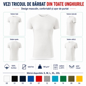 Tricou Bărbați Malfini Viper Free F43, 100% Bumbac, 180 g/m², Slim Fit, Guler Rotund, S–2XL, 10 Culori - Img 6
