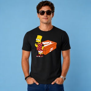 Tricou Bart Simpson Outfit Rosu Pe Cutie Pantofi Urban Streetwear, din bumbac 100%, tricou negru, Copii | Dama | Barbat - Img 2