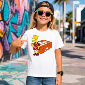 Tricou Bart Simpson Outfit Rosu Pe Cutie Pantofi Urban Streetwear, din bumbac 100% Copii | Dama | Barbat - Img 4