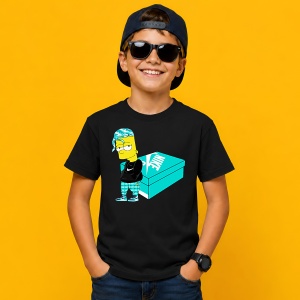 Tricou Bart Simpson Teal Hair Outfit Urban Pe Cutie Turcoaz, din bumbac 100%, tricou negru, Copii | Dama | Barbat - Img 3