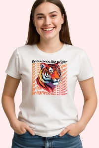 Tricou Be Fearless Tigru Colorat Portocaliu, din bumbac 100% , tricou alb pentru Copii | Dama | Barbat - Img 2