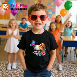 Tricou Beagle cu fluture turcoaz si floare roz design artistic Copii | Dama | Barbat, negru - Img 9