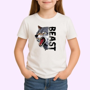 Tricou Beast Wolf Lup Gri Urlat Text V1, din bumbac 100% , tricou alb pentru Copii | Dama | Barbat - Img 2