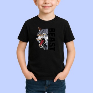 Tricou Beast Wolf Lup Gri Urlat Text V1, din bumbac 100%, tricou negru Copii | Dama | Barbat - Img 2