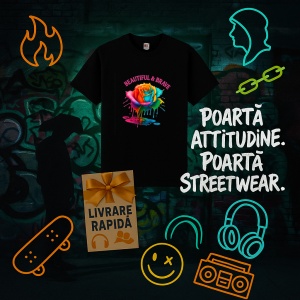 Tricou Beautiful and brave Trandafir multicolor Negru, Copii | Dama | Barbat - Img 11