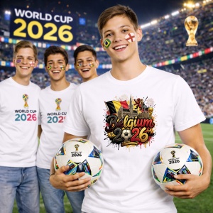 Tricou Belgium World Cup 2026 Fifa, din bumbac 100%, tricou alb, Copii | Dama | Barbat - Img 7