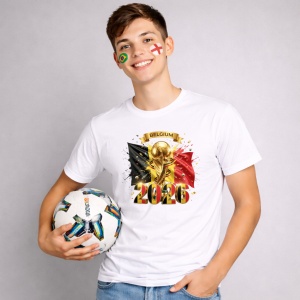Tricou Belgium World Cup 2026 Fifa V2, din bumbac 100%, tricou alb, Copii | Dama | Barbat - Img 2