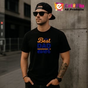Tricou Best Dad Ever Design Portocaliu Negru, din bumbac 100%, tricou negru Barbat - Img 3