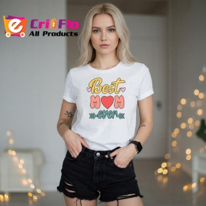 Tricou Best Mom Ever Inima Aurie Negru, din bumbac 100% , tricou alb pentru Dama - Img 3