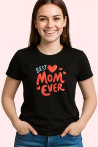 Tricou Best Mom Ever Inima Rosie Mare, din bumbac 100%, tricou negru Dama - Img 2