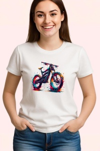 Tricou Bicicleta de munte in culori electrice fundal alb Copii | Dama | Barbat - Img 3