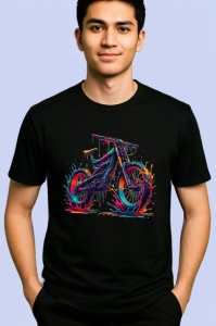 Tricou Bicicleta de munte in culori electrice fundal alb Copii | Dama | Barbat, culoare negru - Img 2