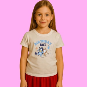 Tricou Birthday Boy Bluey Text, din bumbac 100%, tricou alb, Copii | Dama | Barbat - Img 2