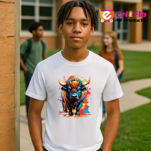 Tricou Bivol in stil pop art cu fundal alb si stropi de culoare Copii | Dama | Barbat - Img 5