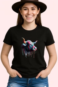 Tricou Bivol psihedelic cu vopsea lichida fundal alb Copii | Dama | Barbat, culoare negru - Img 3