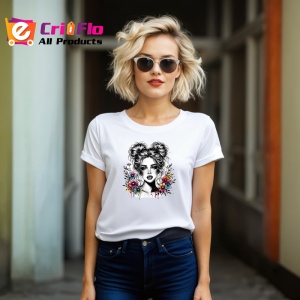 Tricou black white floral portrait sketch, portret floral alb negru in stil schita, Copii | Dama | Barbat - Img 11