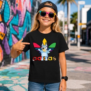 Tricou Bluey Catelusul Albastru Logo Colorat Urban Kids Design, din bumbac 100%, tricou negru, Copii | Dama | Barbat - Img 7