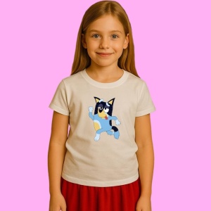 Tricou Bluey Dans Miscari Amuzante, din bumbac 100%, tricou alb, Copii | Dama | Barbat - Img 2