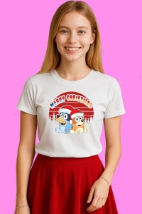 Tricou Bluey Si Bingo Craciun Impreuna, din bumbac 100%, tricou alb, Copii | Dama | Barbat - Img 3