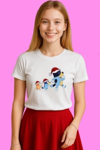 Tricou Bluey Si Familia Merg Prin Zapada, din bumbac 100%, tricou alb, Copii | Dama | Barbat