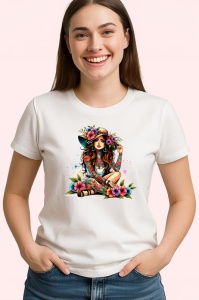 Tricou boho girl flowers sitting pose, fata boho cu flori asezata relaxata, Copii | Dama | Barbat - Img 4