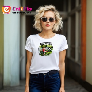 Tricou Born To Play Football Jucator Teren Minge Fundal Gri, din bumbac 100% , tricou alb pentru Copii | Dama | Barbat - Img 8