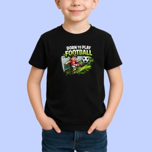 Tricou Born To Play Football Jucator Teren Minge Fundal Gri, din bumbac 100%, tricou negru Copii | Dama | Barbat - Img 2