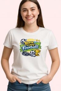 Tricou Born To Play Football Minge Logo V1, din bumbac 100% , tricou alb pentru Copii | Dama | Barbat
