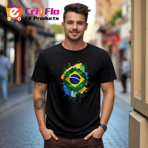 Tricou Brazil Steag Splash Art, Copii | Dama | Barbat, culoare negru - Img 5