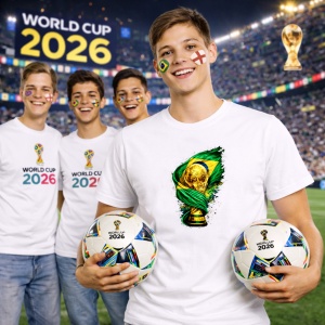 Tricou Brazil World Cup Fifa 2026, din bumbac 100%, tricou alb, Copii | Dama | Barbat - Img 7