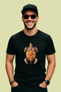 Tricou Broasca Testoasa Geometrie Maronie, Copii | Dama | Barbat, culoare negru - Img 2