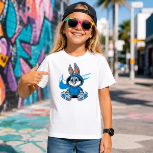 Tricou Bugs Bunny Blue Hoodie Hypebeast Style Urban Streetwear, din bumbac 100% Copii | Dama | Barbat - Img 4