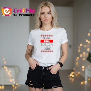 Tricou Buna Scris Alb Motive Traditionale, din bumbac 100% , tricou alb pentru Dama | Barbat - Img 3