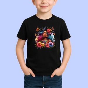Tricou Butterfly girl flowers and tattoos, fata fluturi flori si tatuaje, Copii | Dama | Barbat , tricou negru - Img 2