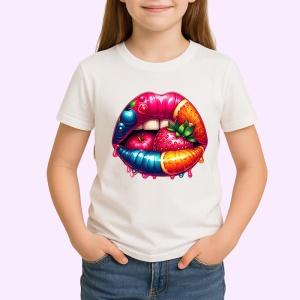 Tricou Buze bordo cu trandafir rosu, Lip gloss, Copii | Dama - Img 2