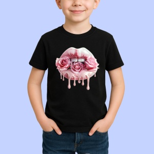 Tricou Buze cocktail de fructe, Lip gloss, Copii | Dama, culoare negru - Img 3