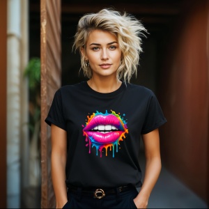 Tricou Buze Colorate Gloss Lipstick Negru, Copii | Dama | Barbat - Img 12