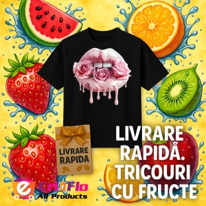 Tricou Buze femeie colorate cu trandafiri in nuante calde, Lip gloss, Copii | Dama, culoare negru - Img 12