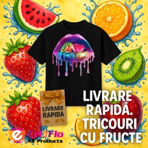 Tricou Buze femeie curcubeu cu trandafir galben, Lip gloss, Copii | Dama, culoare negru - Img 6