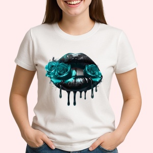 Tricou Buze femeie negre cu trandafiri rosii luciosi, Lip gloss, Copii | Dama - Img 3