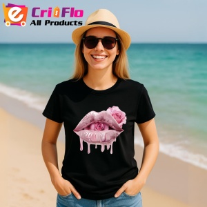 Tricou Buze femeie negre lucioase cu trandafiri albastru intens, Lip gloss, Copii | Dama, culoare negru - Img 17