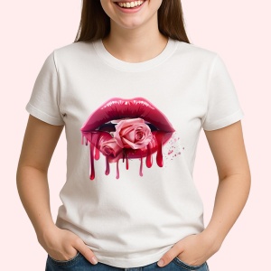 Tricou Buze femeie rosii si negre cu trandafir bicolor, Lip gloss, Copii | Dama - Img 2