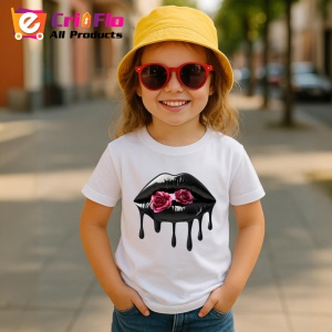Tricou Buze negre cu doi trandafiri rosii, Lip gloss, Copii | Dama - Img 5