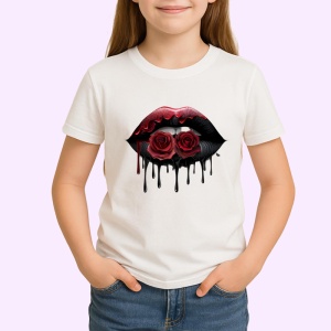 Tricou Buze negre cu trandafiri rosii luciosi, Lip gloss, Copii | Dama - Img 2