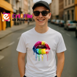 Tricou Buze pop art in degradee curcubeu fundal alb Copii | Dama | Barbat - Img 6
