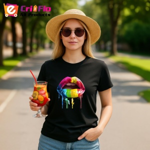 Tricou Buze pop art in degradee curcubeu fundal alb Copii | Dama | Barbat, culoare negru - Img 8