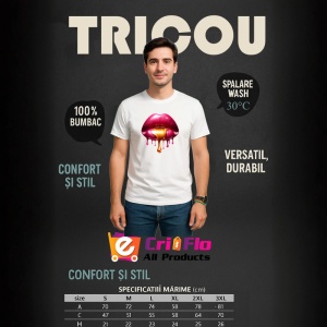 Tricou Buze rosii lucioase cu efect lichid fundal alb Copii | Dama | Barbat - Img 7